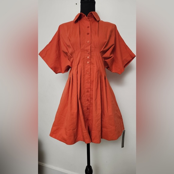 Anthropologie Exquise Tobie pleated shirt dress red Orange - Picture 4 of 4